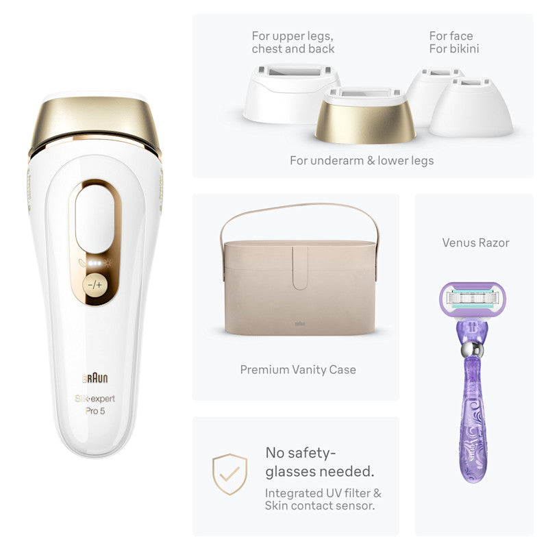 Braun Silk·expert Pro 5 IPL: Alternative to Laser Hair Removal with 4 Caps and Vanity Case PL5347